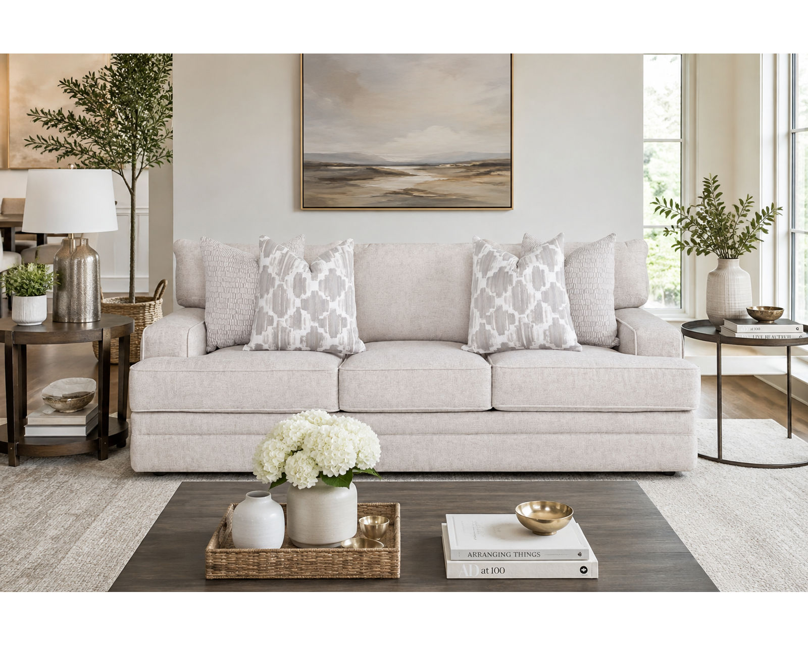 Adler 99" Sofa (Oversized Comfort. Sophisticated Style) - Shown in Durable Polyester Fabric Color Cream