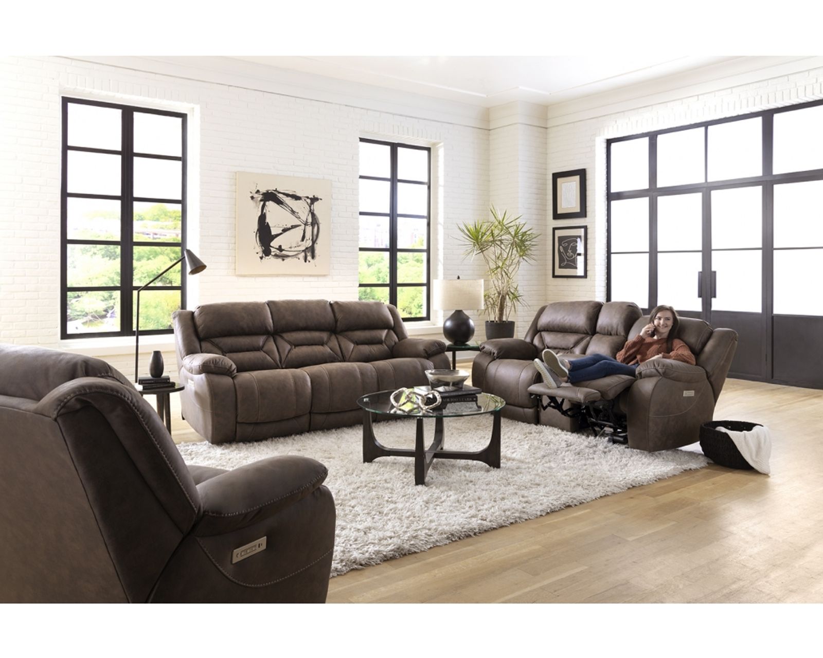Oakley 89" Zero Gravity Triple Power Reclining Sofa Walnut (In stock) - Oakley Zero Gravity Triple Power Reclining Sofa