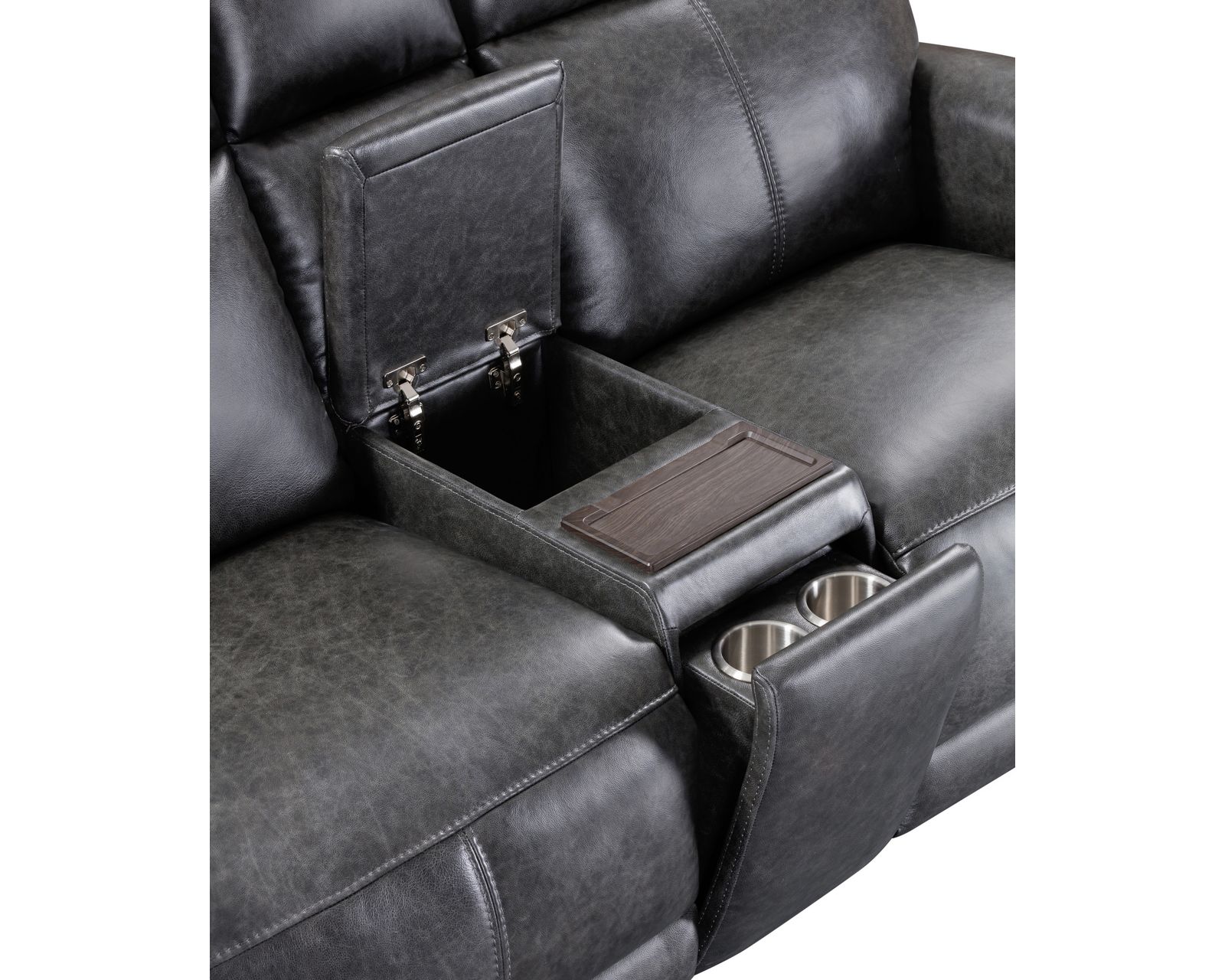 Alexander 1645 Triple Power Reclining Console Loveseat 706-03 (76") 2 colors - in stock - Center storage console with USB-A and USB-C ports, wireless charging platform