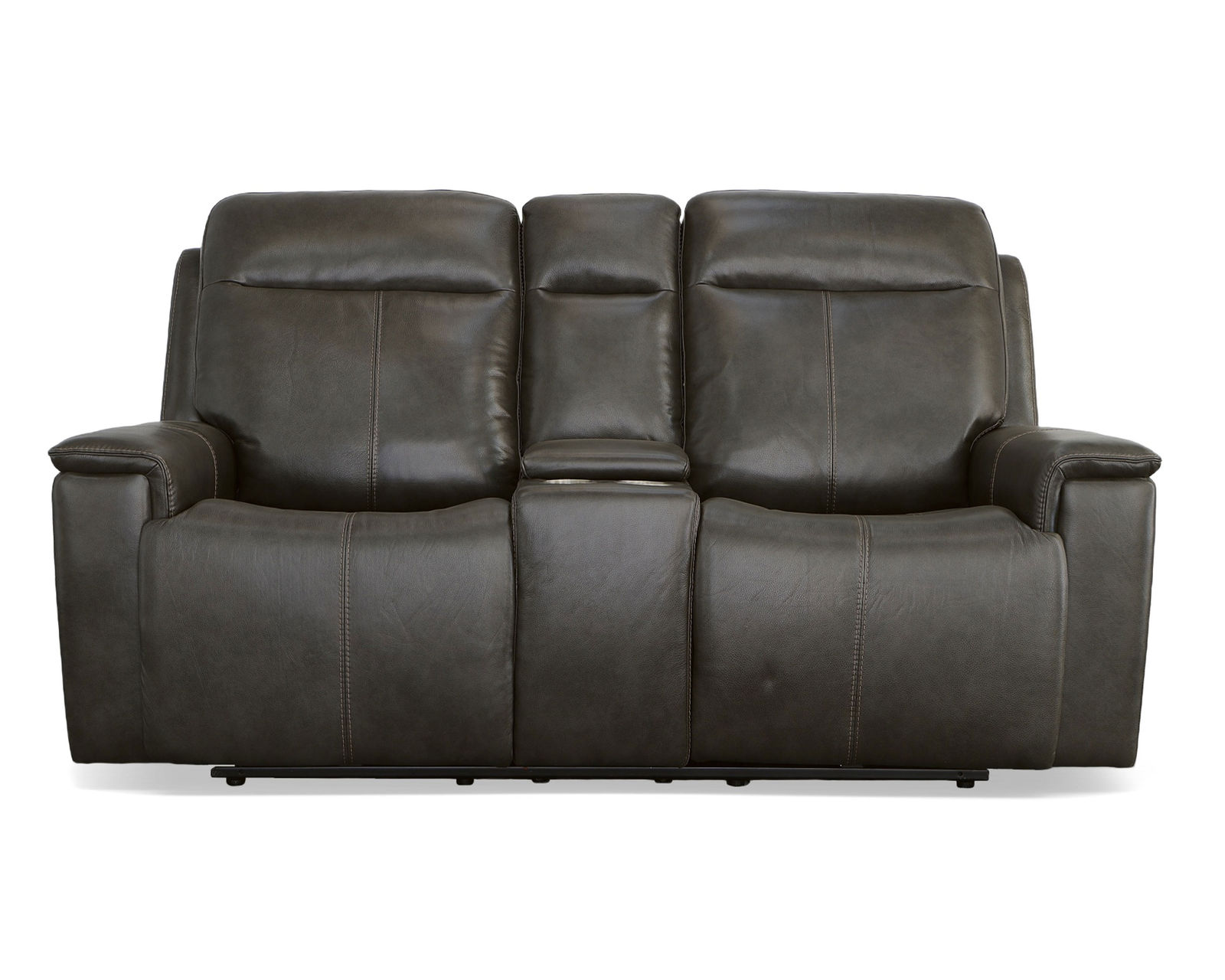 Odell Power Reclining Loveseat with Console, Power Headrests & Lumbar(Dark gray leather) in stock