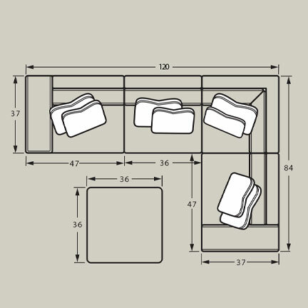 Layout B: Four Piece Sectional (Ottoman Available) 120" x 84"