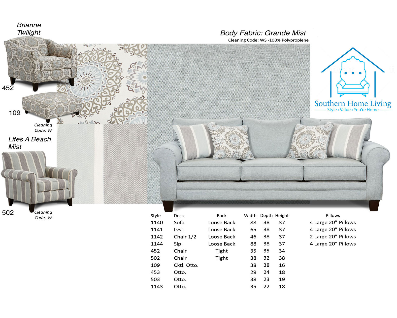 Grande Mist 65" Loveseat - 1141 - Entire room available