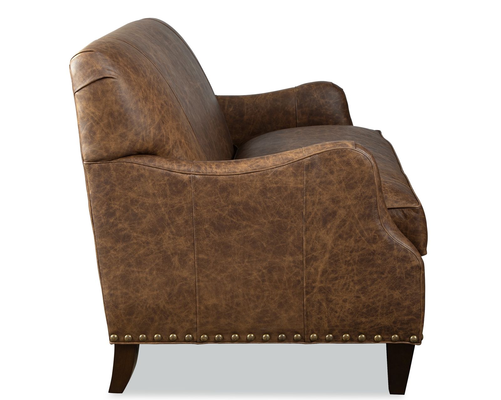 Cotswold L0503 Leather Settee (+40 leathers) - Customize the leather, pillows, nailhead trim, and wood finish