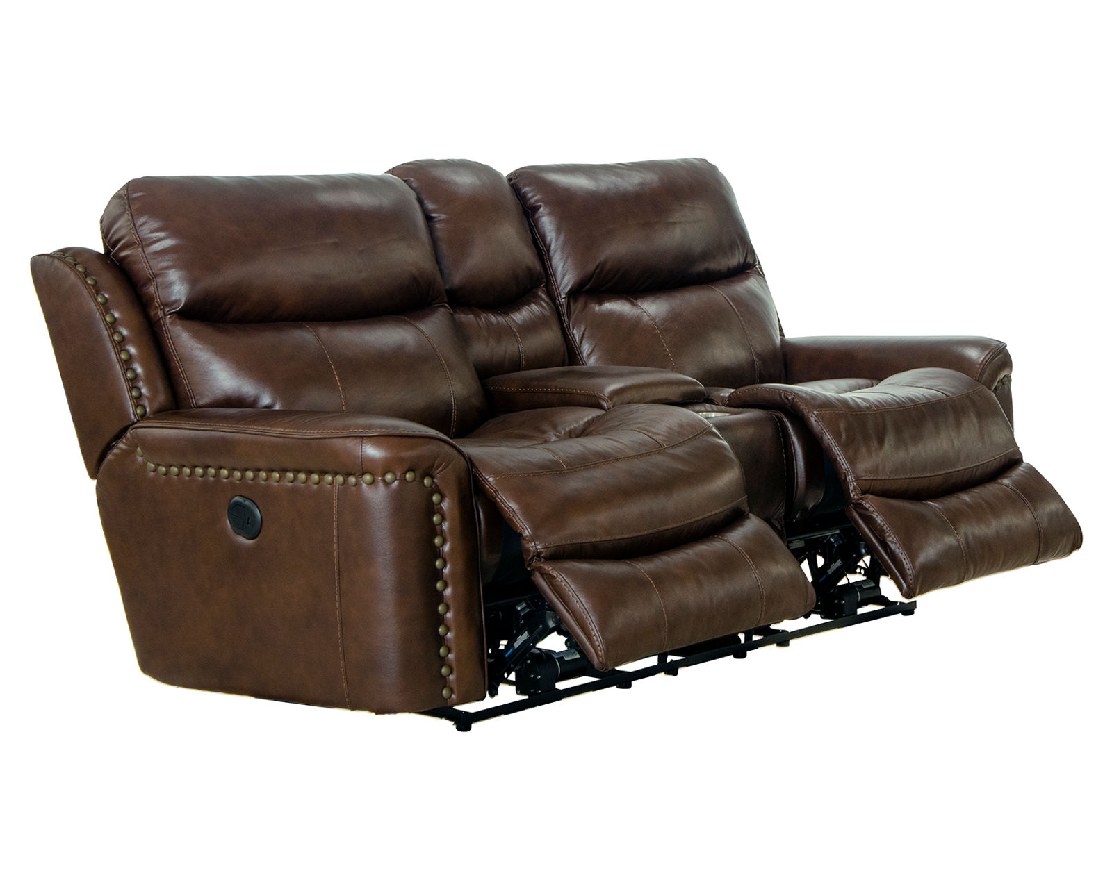 Ceretti 87" Italian Leather Brass Nail Head Power Reclining Sofa - Comfort That Goes the Distance.