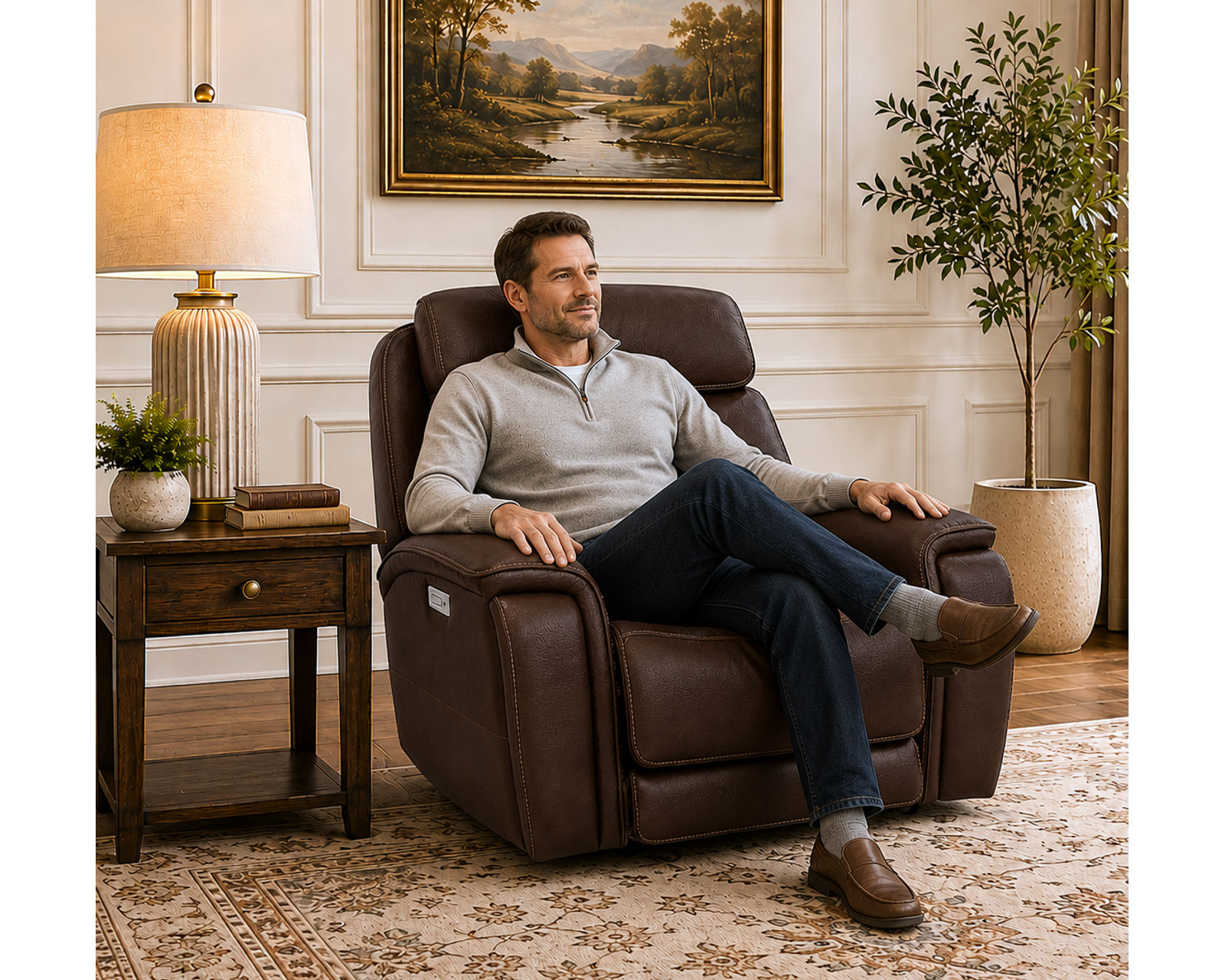 Walker 1580-70 Triple Power Leather 78" Reclining Console Loveseat (2 colors) - Features Pop-Out Cupholders in Both Arms