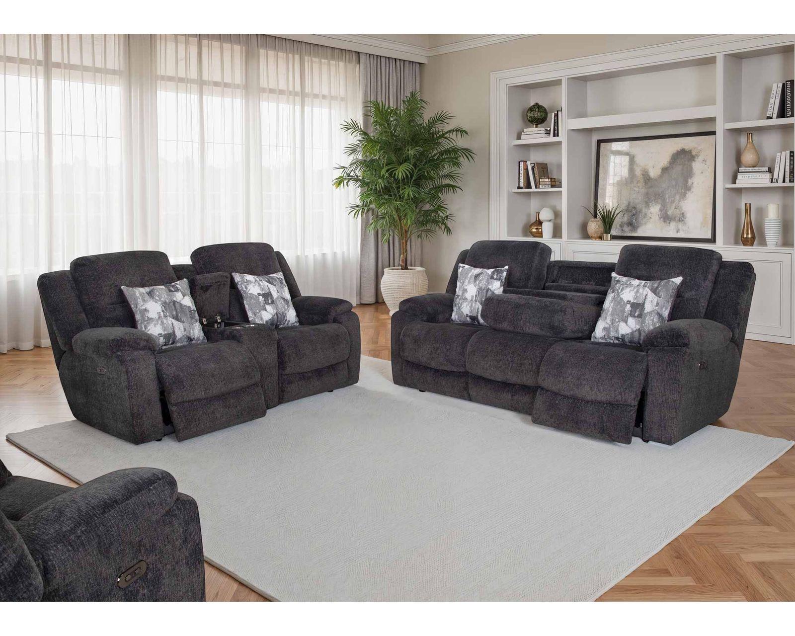 Heston 90" Reclining Sofa with Drop-Down Table & Cupholders Graphite  (Plush Comfort. Smart Convenience. Designed Around the Way You Relax) - Motion Made for Real Life.