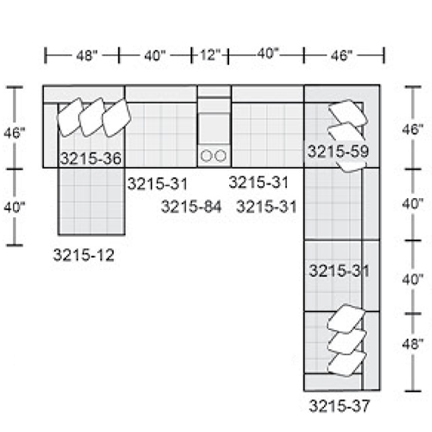Layout G: Nine Piece Sectional 86" x 186" x 174"