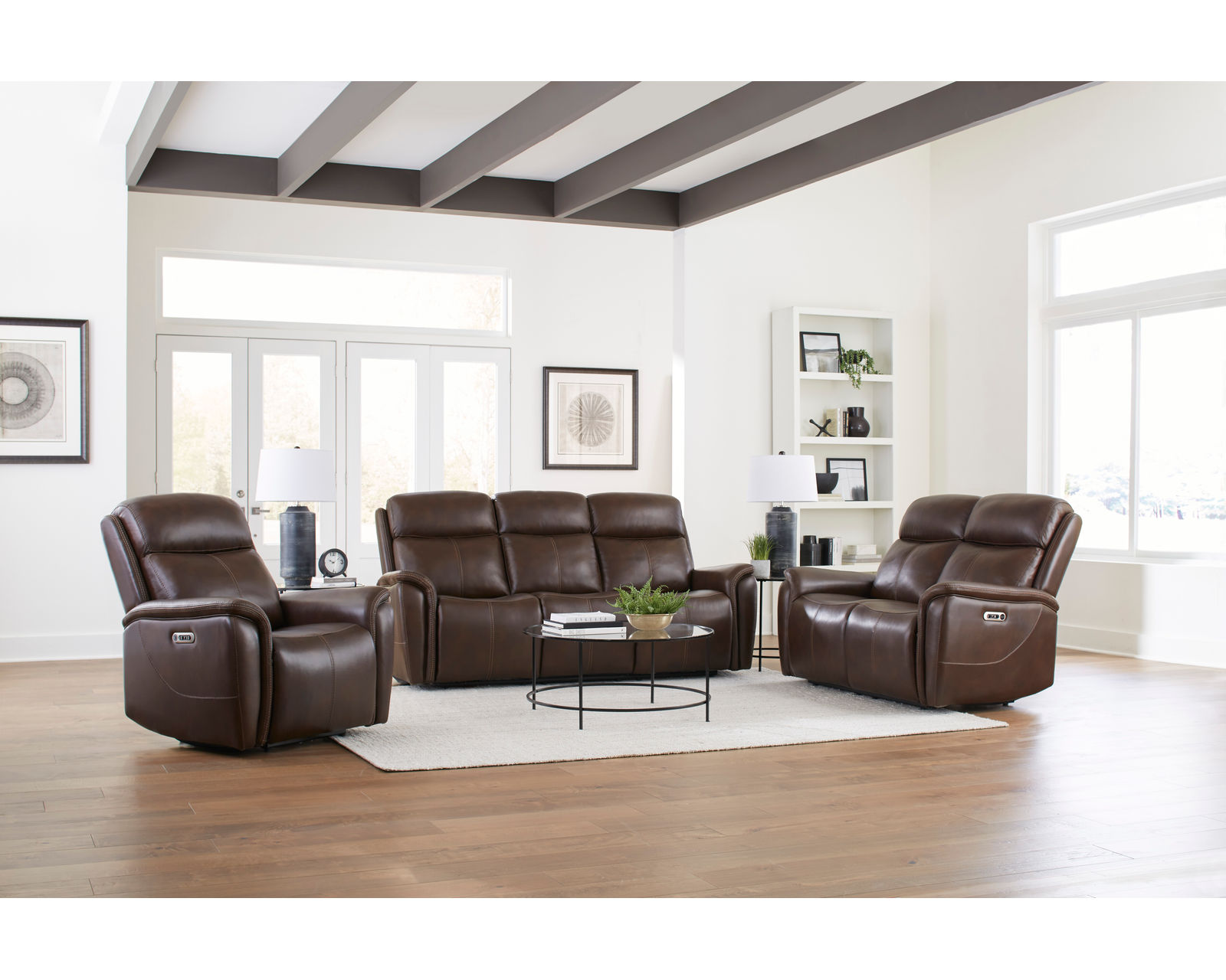 Cascade 83" Power Headrest Power Leather Reclining Sofa Auburn (In stock - Fast Shipping)