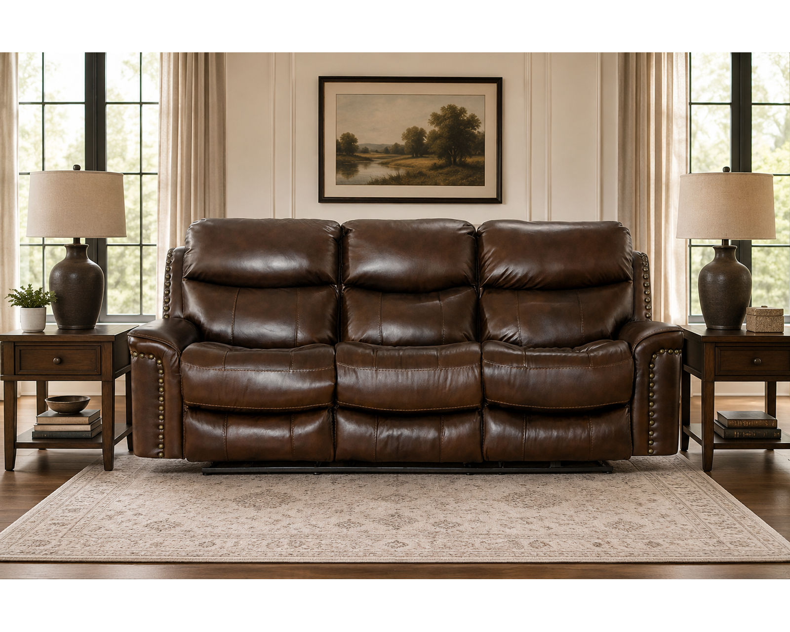 Ceretti 87" Italian Leather Brass Nail Head Power Reclining Sofa - The Perfect Seat After Every Long Day.