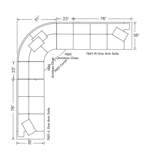 Layout I: Five Piece Sectional (150" x 150")