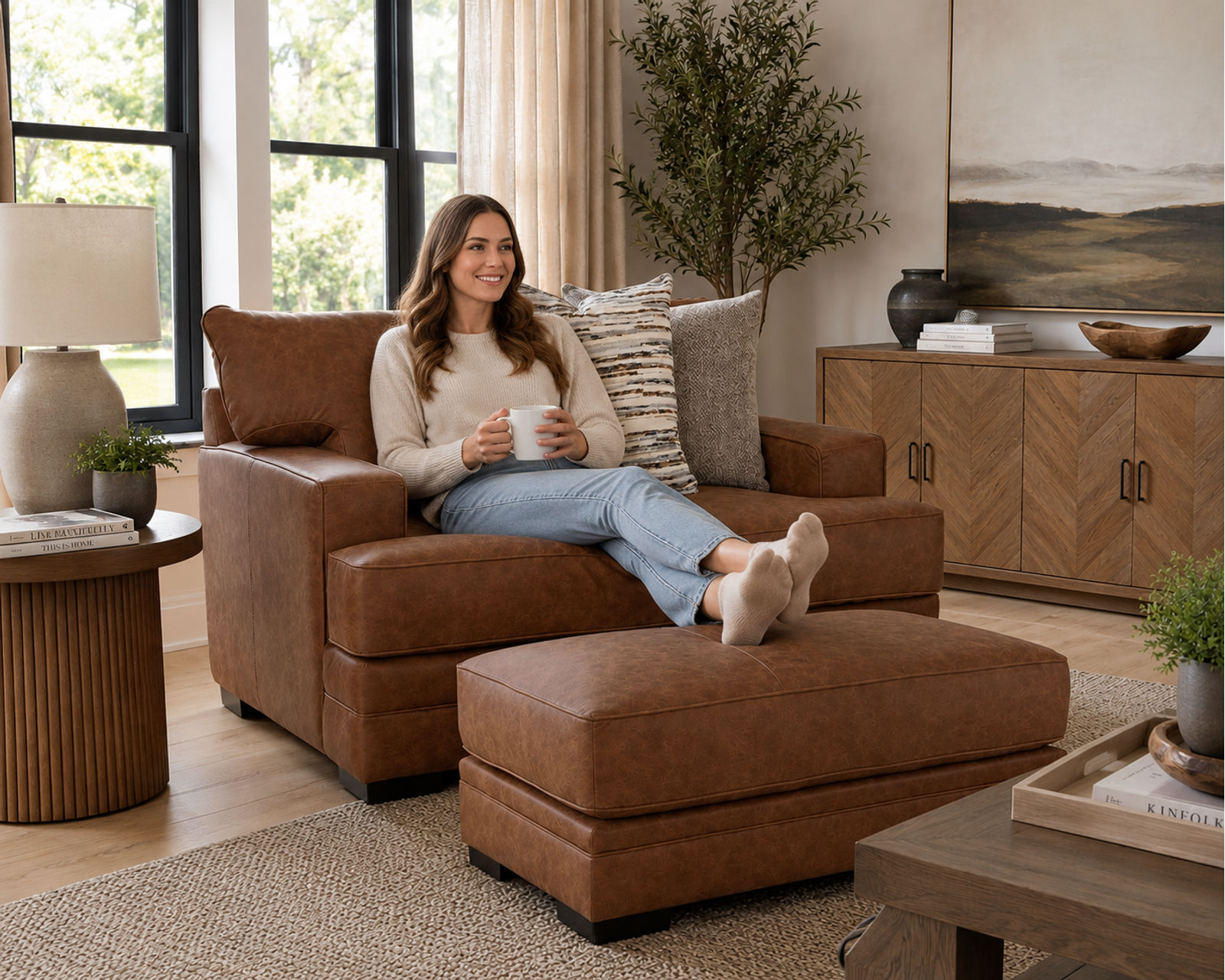 Regent 101.5" Extra Wide Sofa (Extra-Wide Comfort with the Rich Look of Worn Leather) - The Designer Look—Without the Designer Budget.