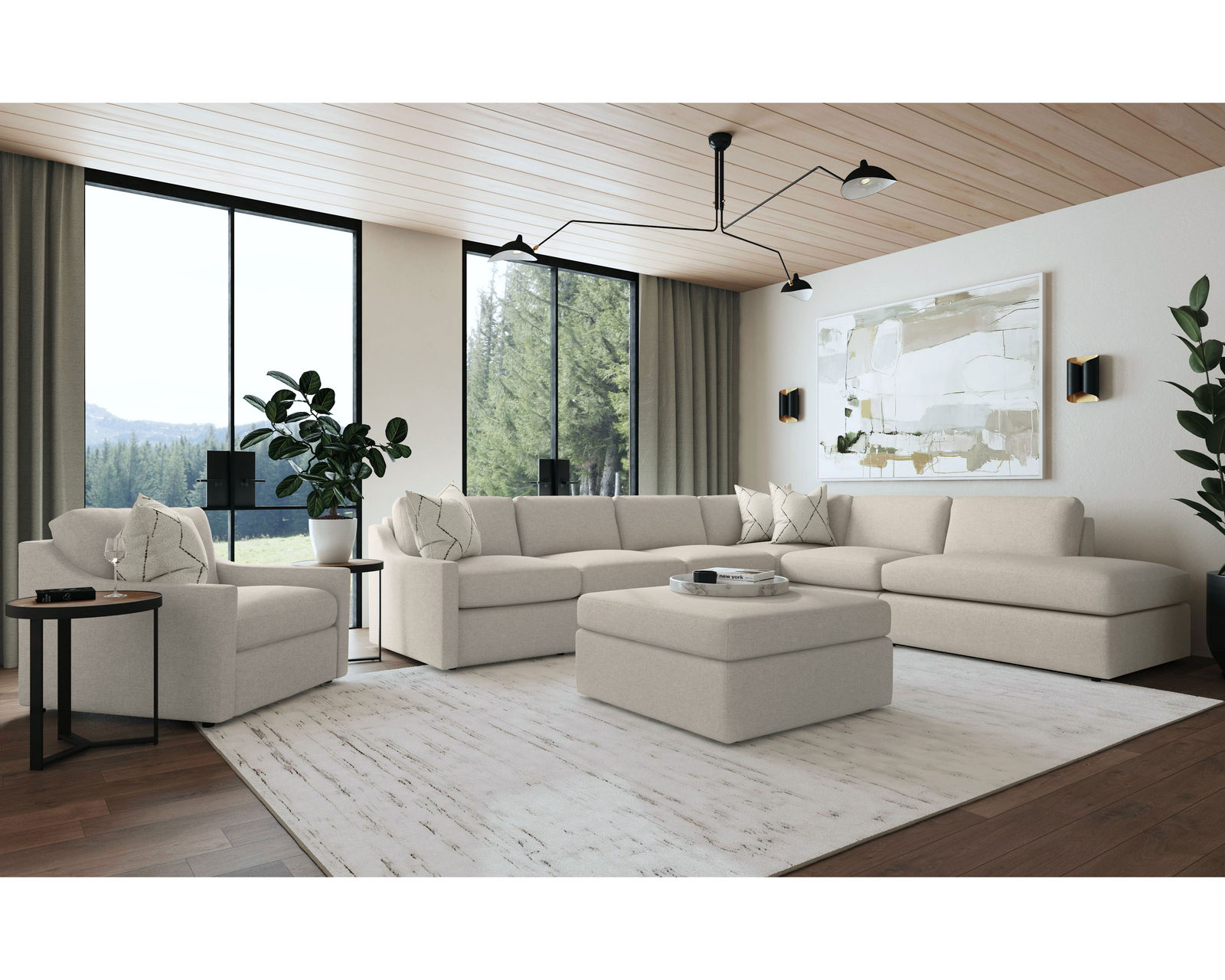 Sky 5510 Sectional (hypoallergenic down-like cushion) +100 fabric - Layout H: Five Piece Sectional 134" x 120"