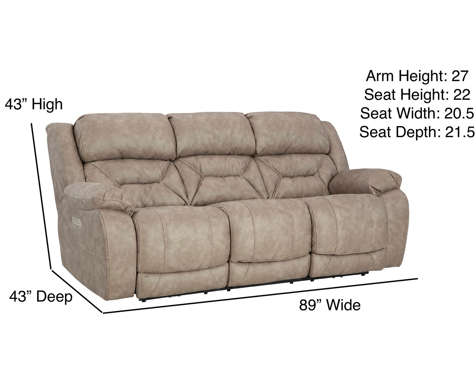 Oakley 89" Zero Gravity Triple Power Reclining Sofa Tan (In stock) - Oakley Zero Gravity Triple Power Reclining Sofa