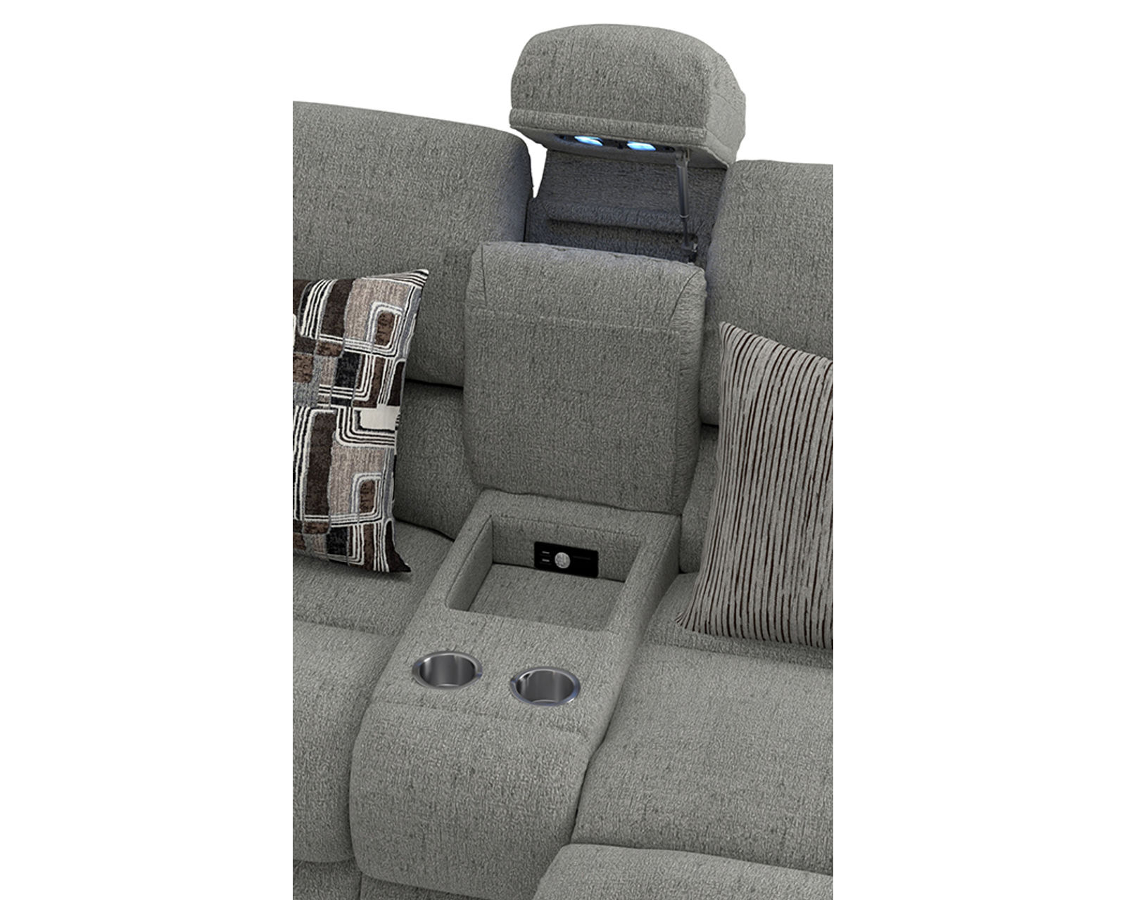 Quinn Three-Piece Reclining Sectional - Entertainment, Storage, Heat & Massage—Built Into One Incredible Sectional. - Entertainment Console with Reading Lights, USB Charging and Cupholders