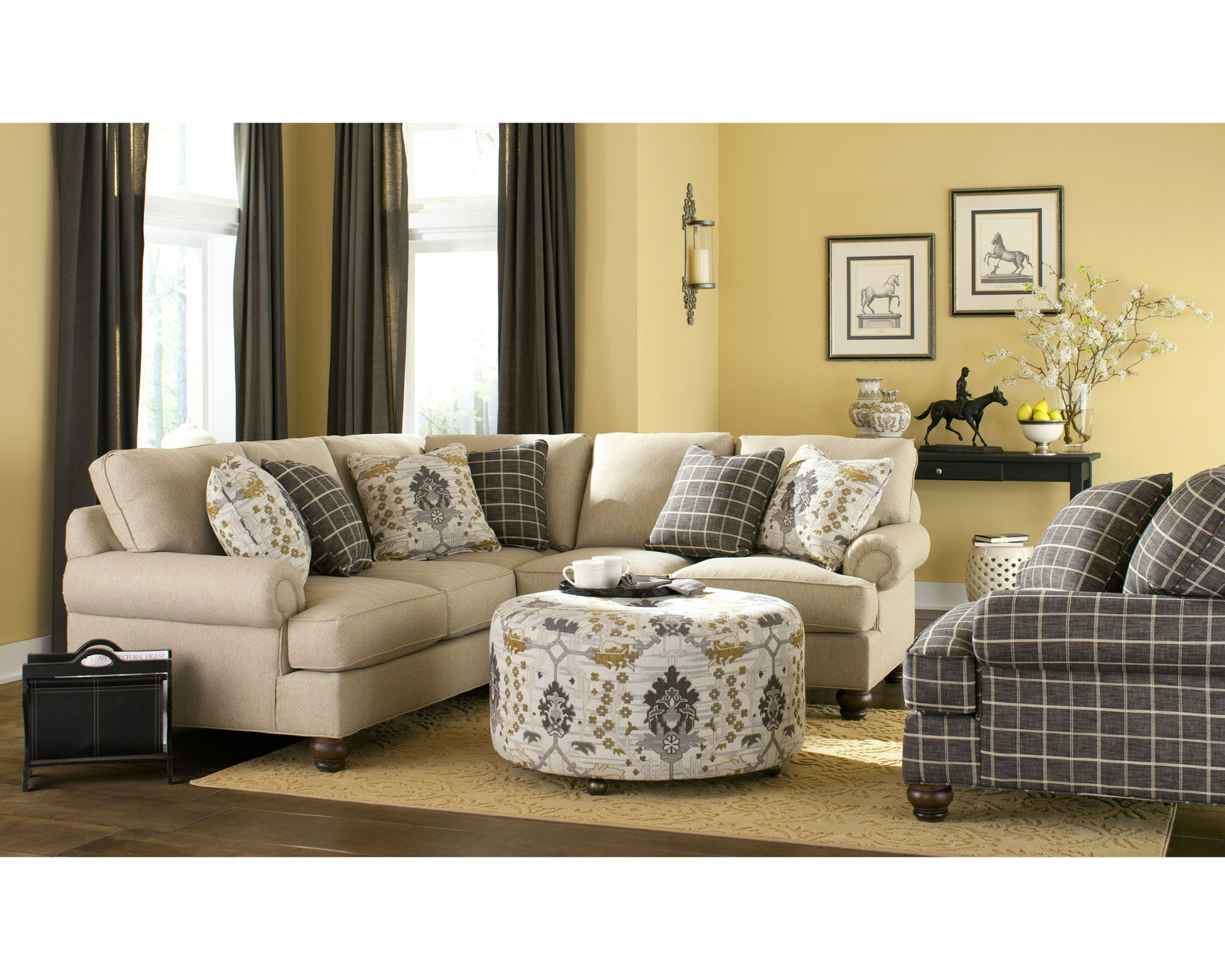 C9 Stationary Sectional (100+ Performance fabrics) Make it Yours - Shown with panel arms, knife edge back cushions and turned legs