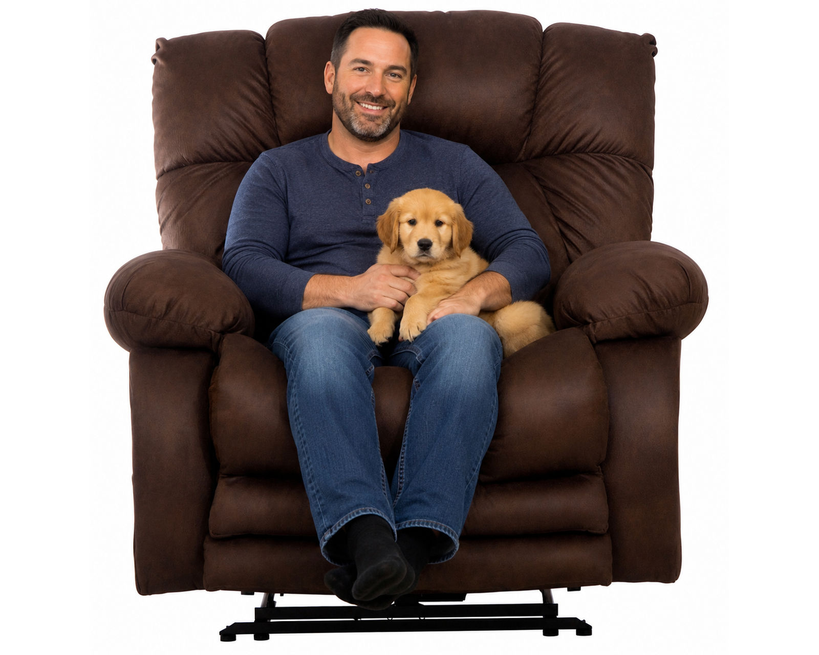 Dawkins Big Man's Lay Flat Power Recliner with Extended Ottoman Big and Tall Comfort (RATED 400 LBS.) 2 colors - Shown in Leather Like Fabric Chocolate