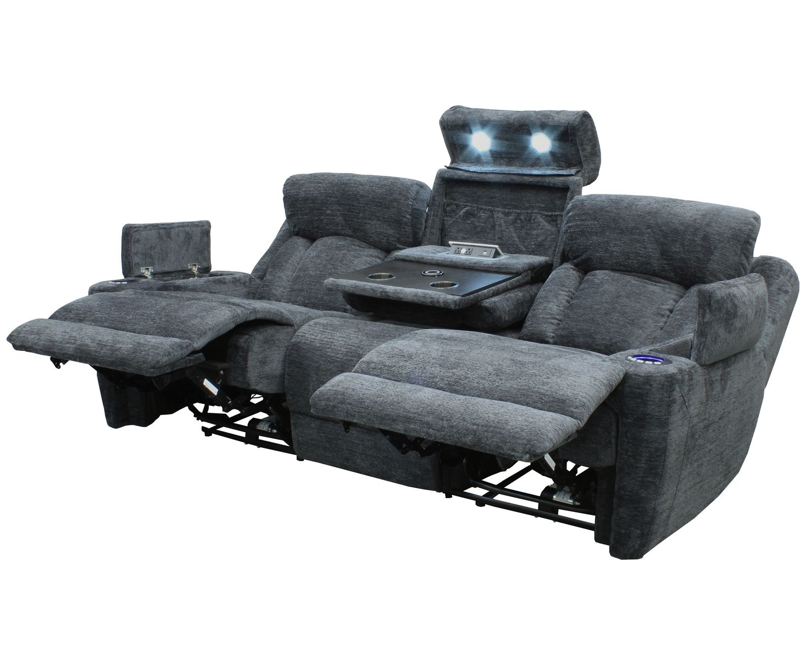 Dalton 89" Power Headrest Power Reclining Sofa with Reading Light and Drop Down Console Charcoal (In stock - Fast shipping)