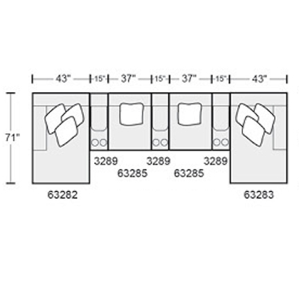 Layout D: Seven Piece Sectional 71" x 205" x 71" (4 recliners)