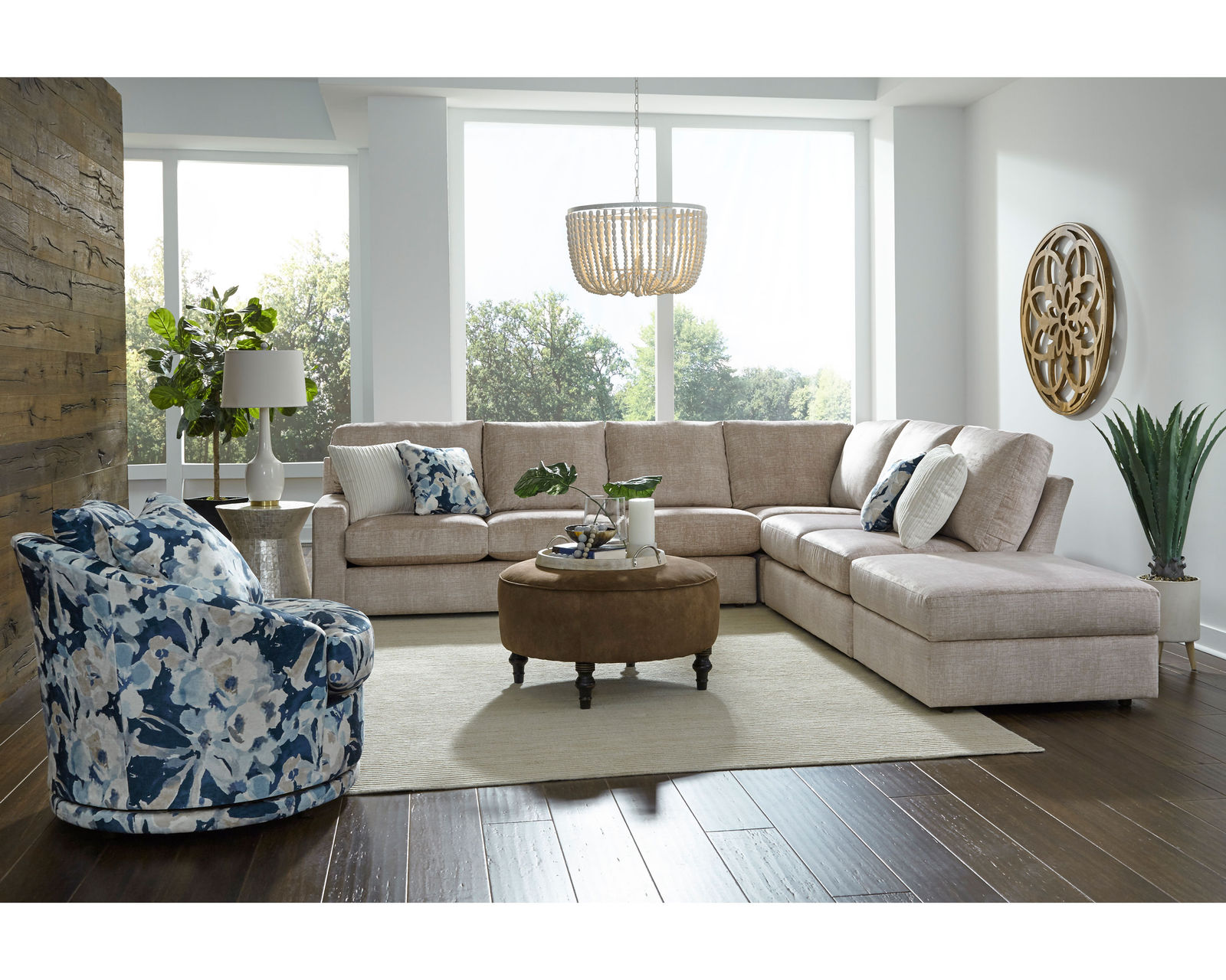 Dovely Stationary Sectional (+139 fabrics) - Layout P: Five Piece Sectional 127" x 129.5 (1 USB Chargers)