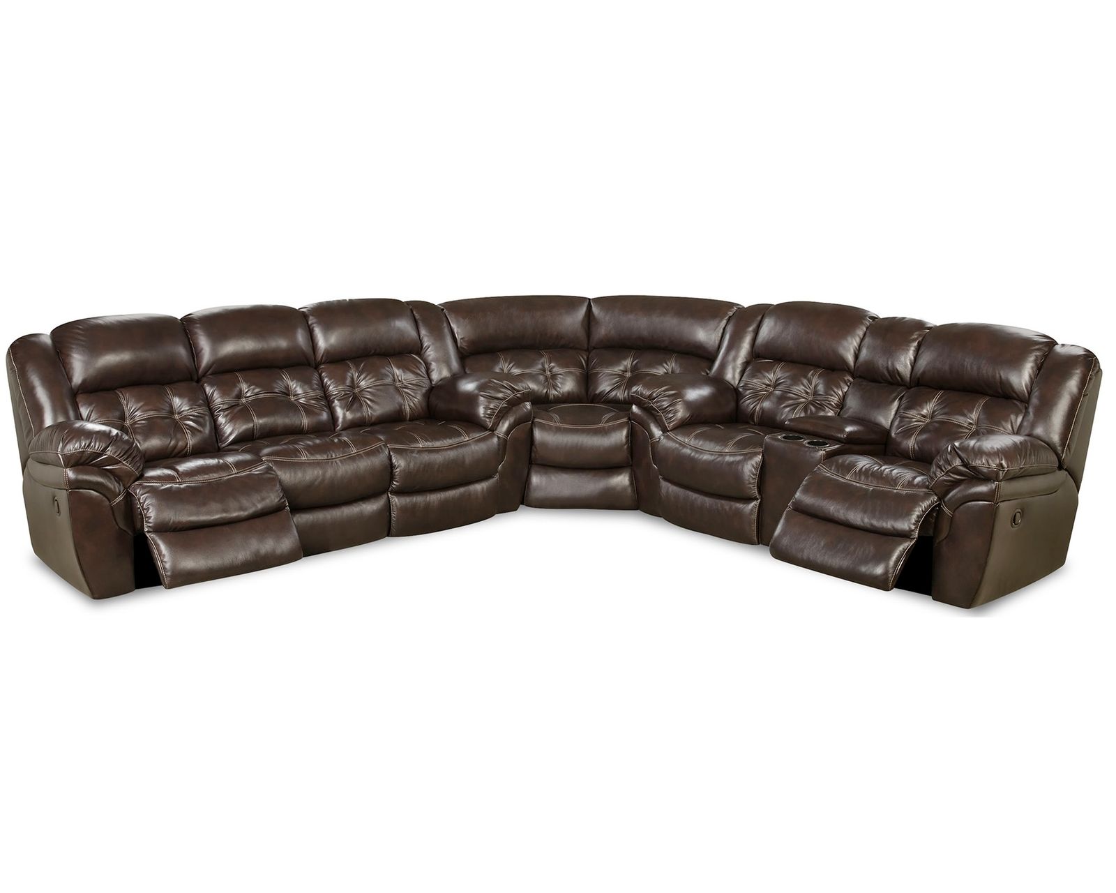 Denver Three Piece Reclining Sectional Chocolate (In stock) - Features four recliners.