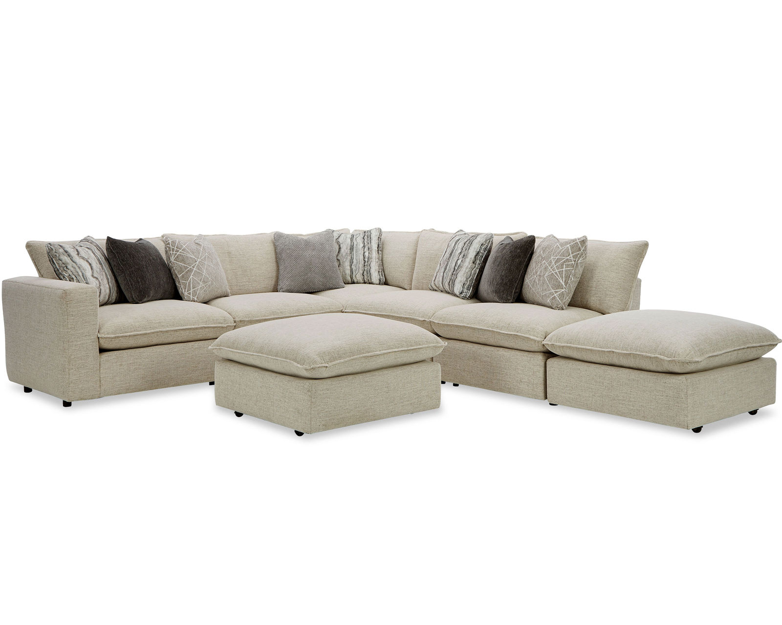 Bowie 7127 Modular Sectional (+100 performance fabrics) - Layout W:  Six Piece Sectional 118" x 145" (Includes one ottoman)