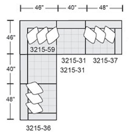 Layout D: Five Piece Sectional 134" x 134"