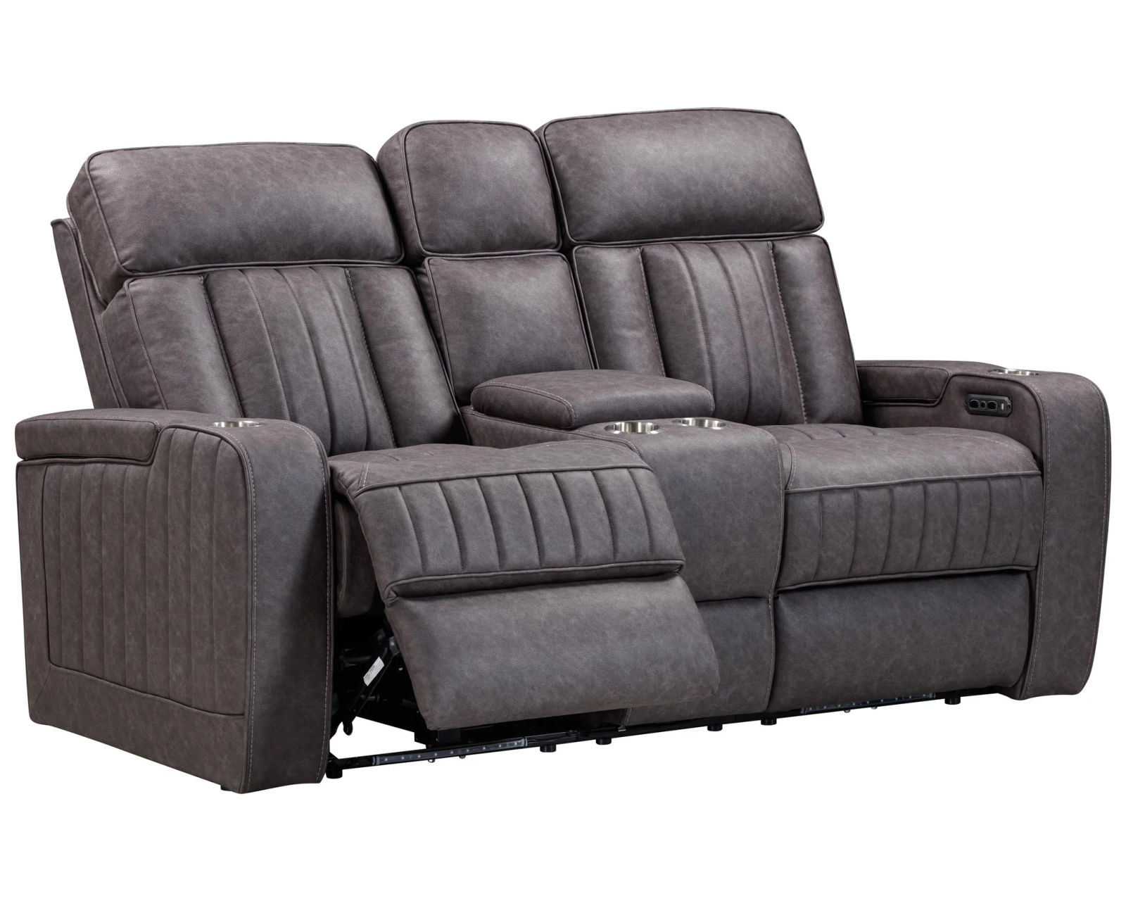 Equinox 85" Power Headrest Power Reclining Sofa w/ Dropdown Table Mercury (In stock - Fast shipping) - Equinox Power Headrest Power Reclining Console Loveseat