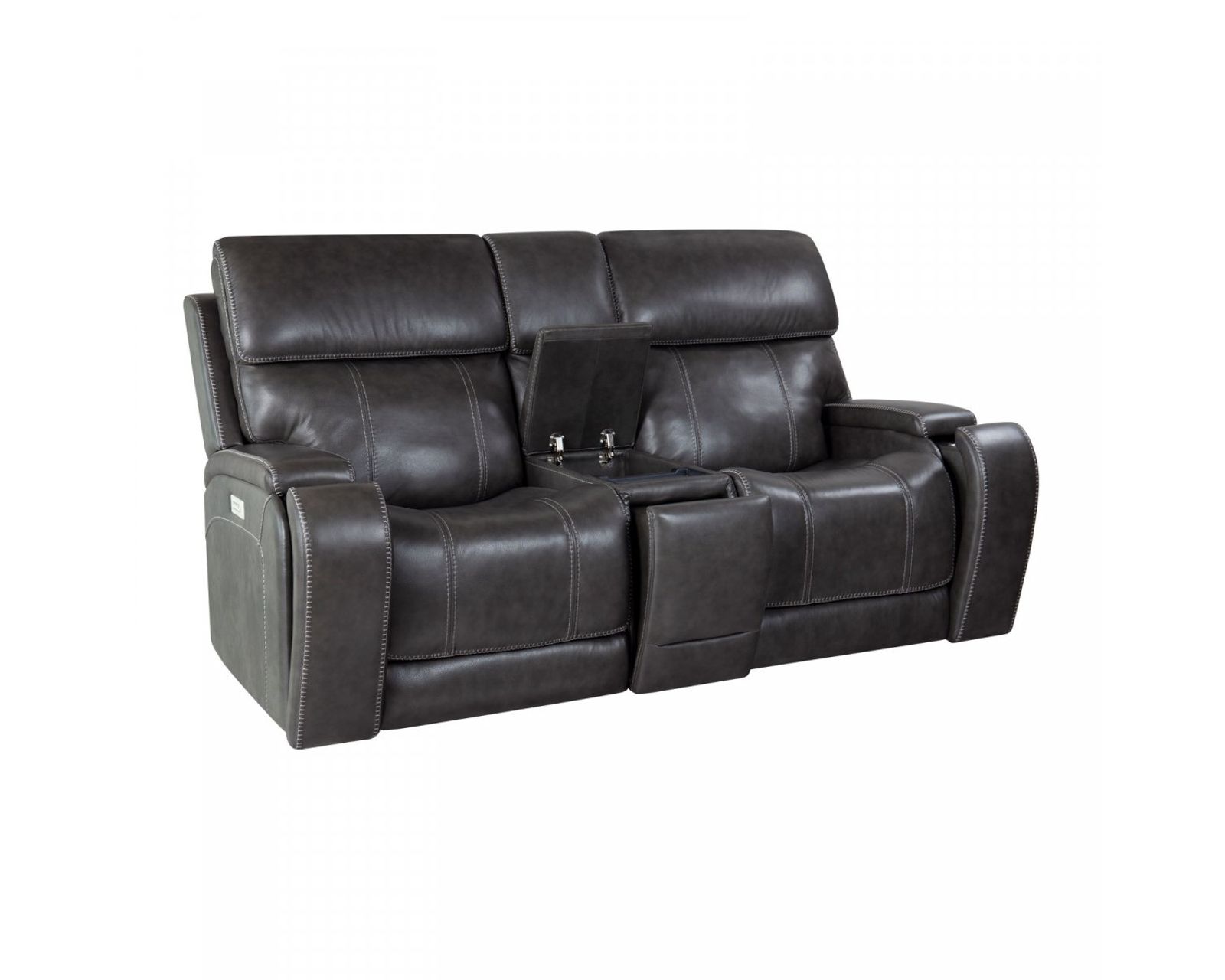 Glenwood 88" Leather Sofa w/Power Recline, Power Head Rests & Power Lumbar (Lay Flat) Steel - In stock - Glenwood Loveseat Console w/Power Recline, Power Head Rests & Power Lumbar (Lay Flat)