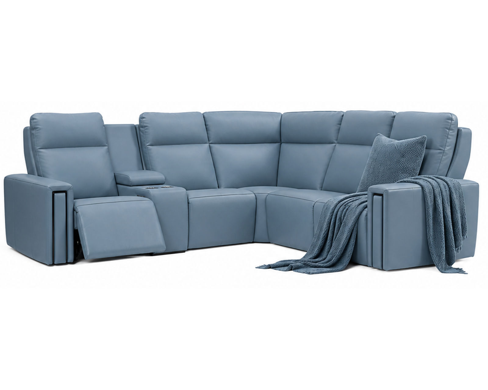 Evelyn 2012 Reclining Sectional (standard and wide seat widths) +140 leathers - Layout C: Six Piece Reclining Sectional 105" x 92" (three recliners)