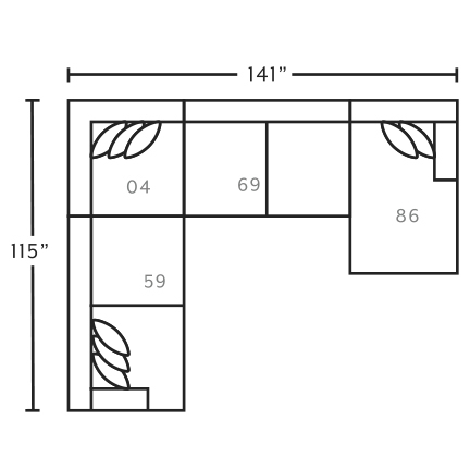 Layout E: Four Piece Sectional 115" x 141" x 65.5"