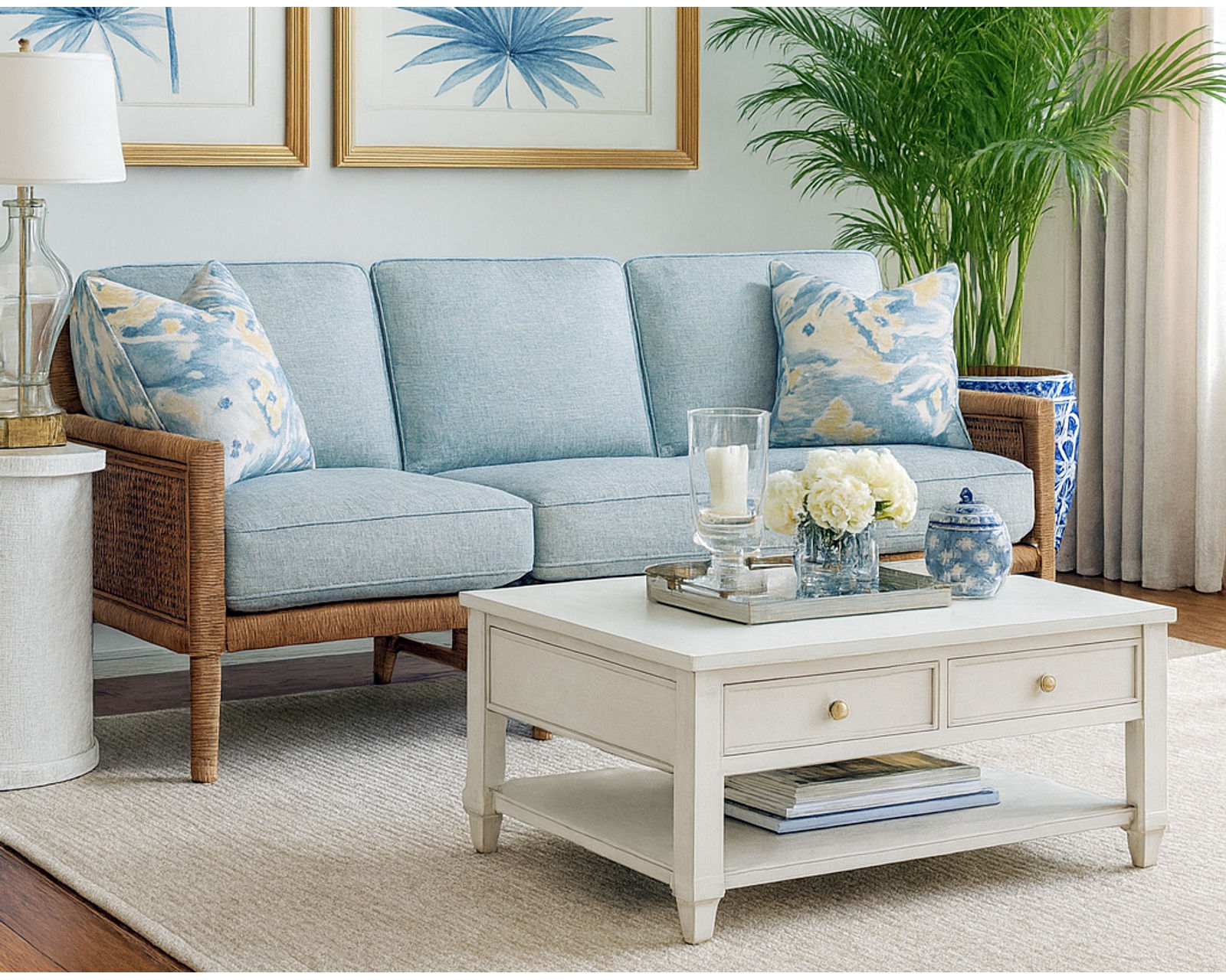 Pine Isle 76" Rattan Sofa Blue (+28 finishes +69 fabrics) - Pine Isle 76" Rattan Sofa