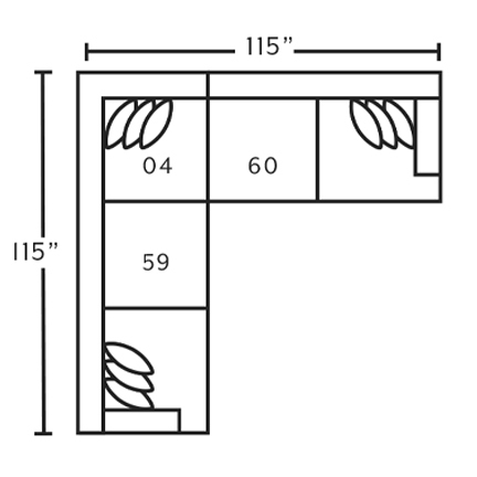 Layout B: Three Piece Sectional 115" x 115"