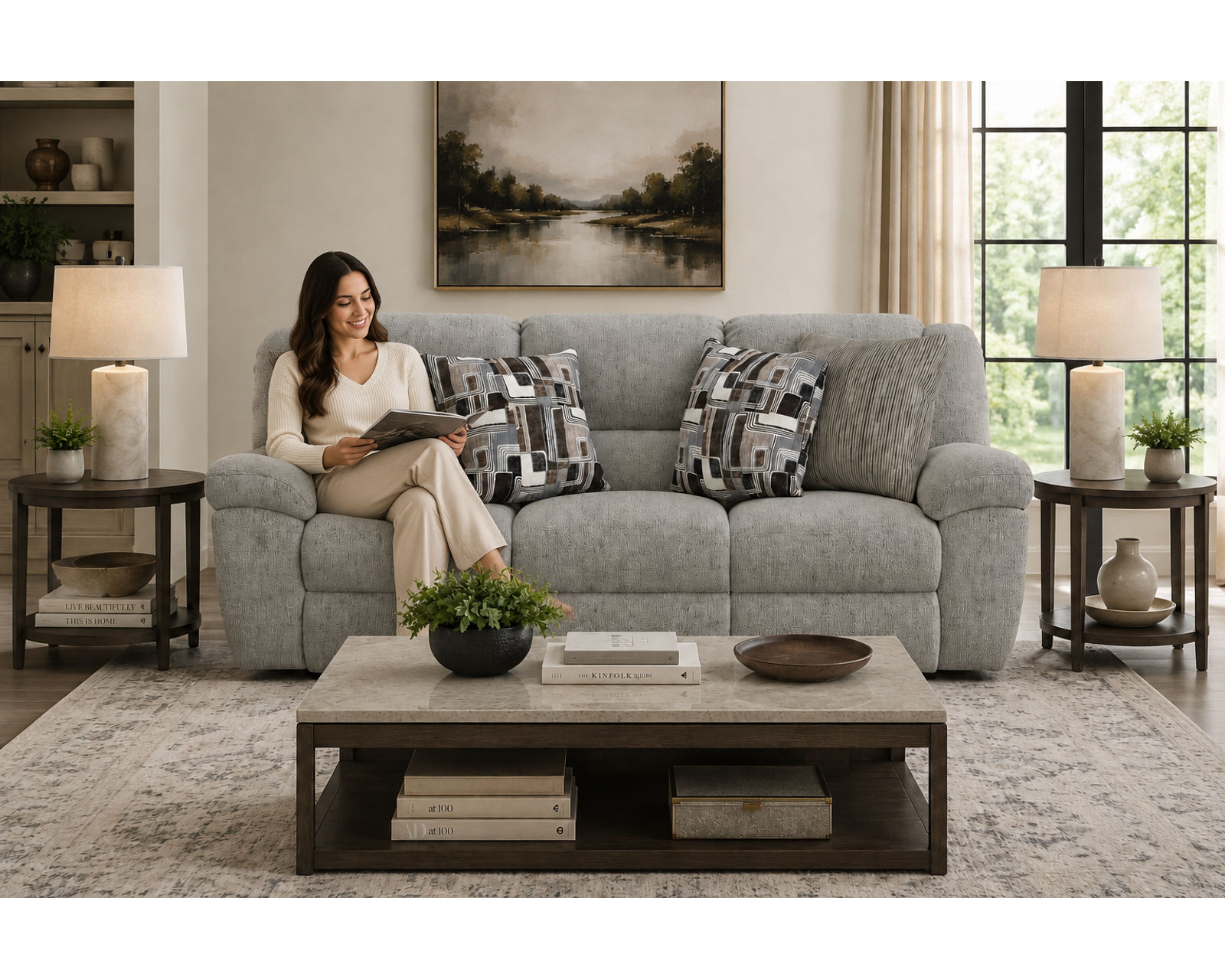 Trifecta 165 Triple Reclining Sofa with Drop Down Table (+2 colors) 90"