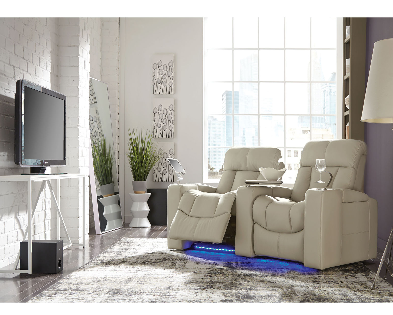 Paragon 41417 Power Reclining Home Theater Sectional (+200 colors) - Layout C: Two Piece Home Theater Sectional Curved 76" Wide shown with optional metal tray
