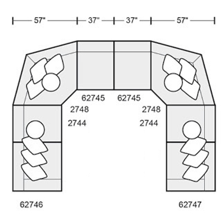Layout F: Eight Piece Reclining Sectional 139" x 188" x 139" (4 recliners)