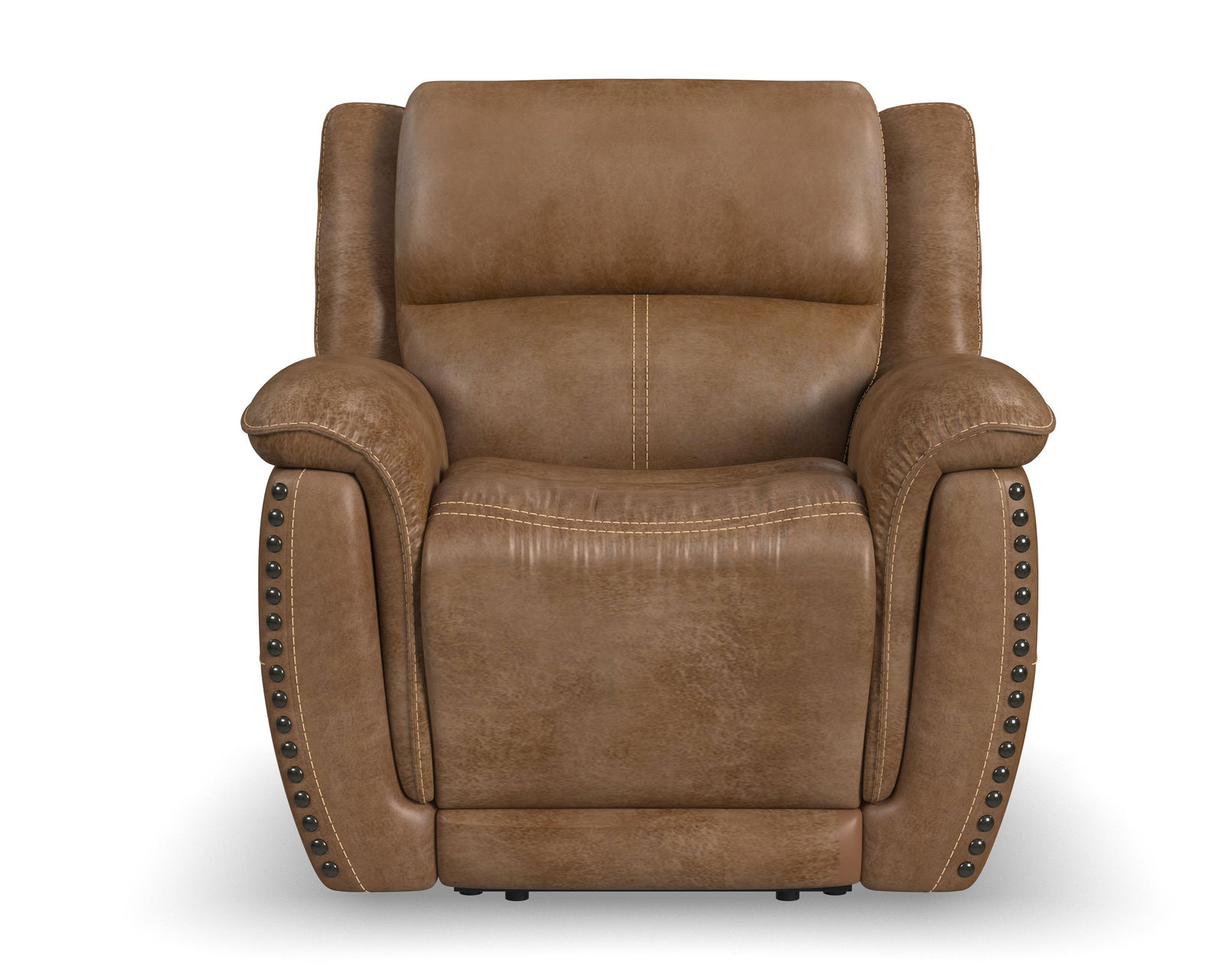 Beau 1011 Power Headrest Power Reclining Console Loveseat (Caramel faux leather fabric) in stock - Beau Power Recliner with Power Headrest
