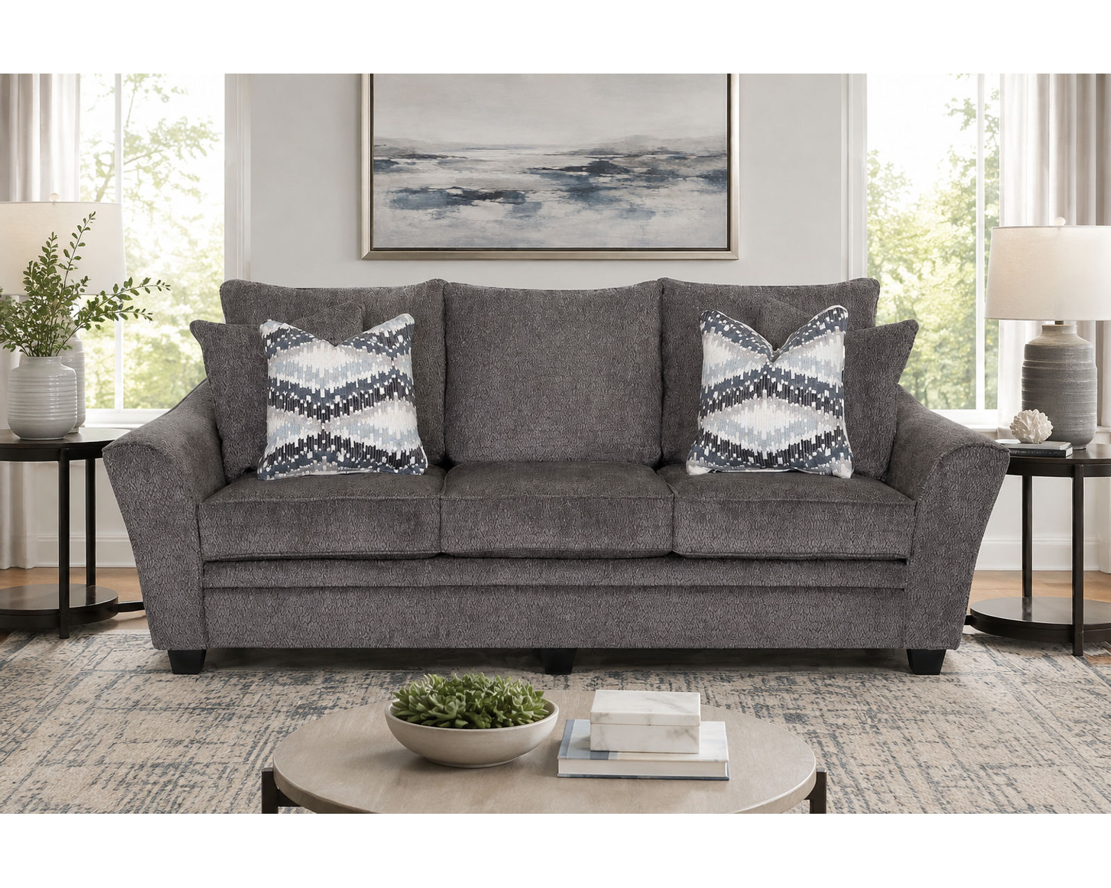 Eastbrook 99" Sofa (Contemporary Flare. Deep Comfort. Designed for Everyday Living) - Shown in Durable Polyester Color Charcoal
