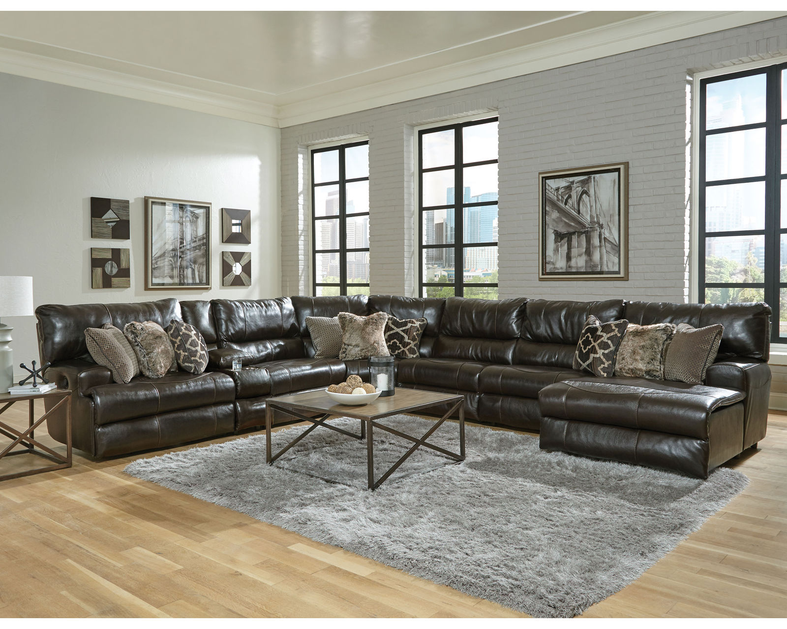 Como Lay Flat Modular Reclining Leather Sectional (2 colors) - Sectional Layout N: