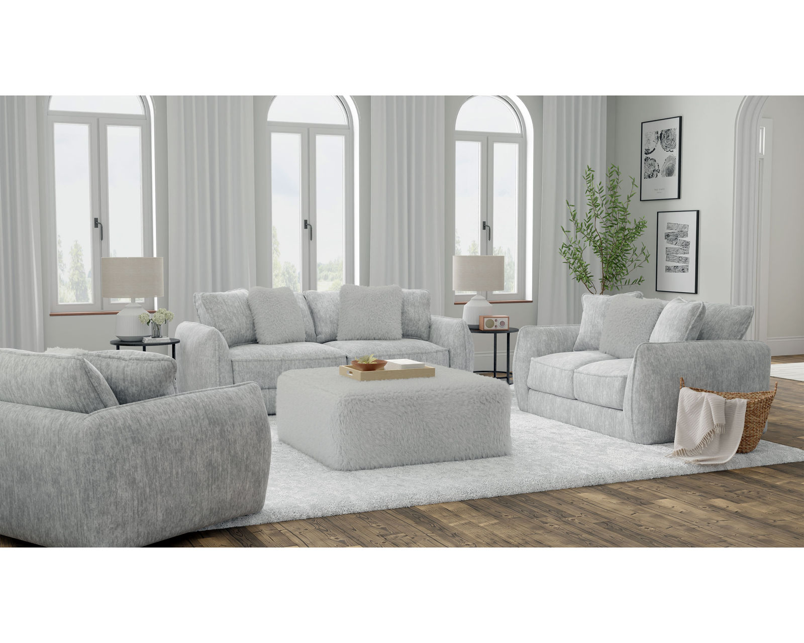 Bankside 91" Stationary Sofa (+2 colors) Includes Pillows - Enjoy the entire room in Oyster Fabric