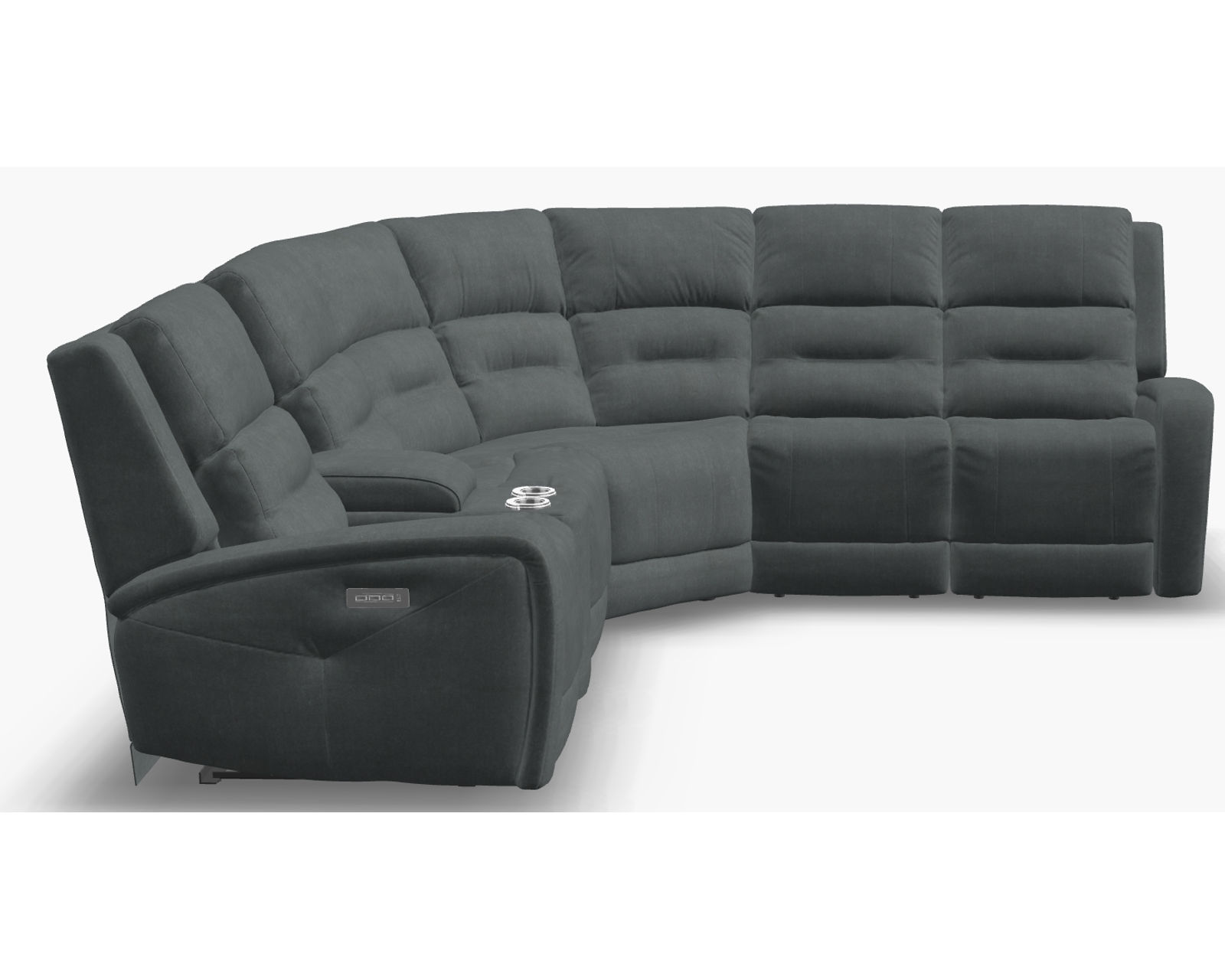 Washington 41067 Power Headrest Power Reclining Sectional (+50 fabrics) - Layout D: Six Piece Sectional 120" x 107" (3 recliners)