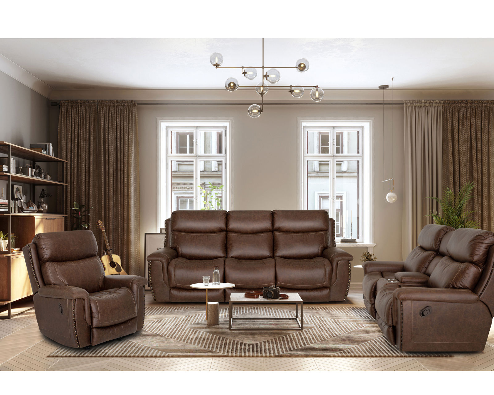 Brixton 648 Reclining Sofa (94") Brown Faux Leather Like Fabric - Brixton 94" Reclining Sofa