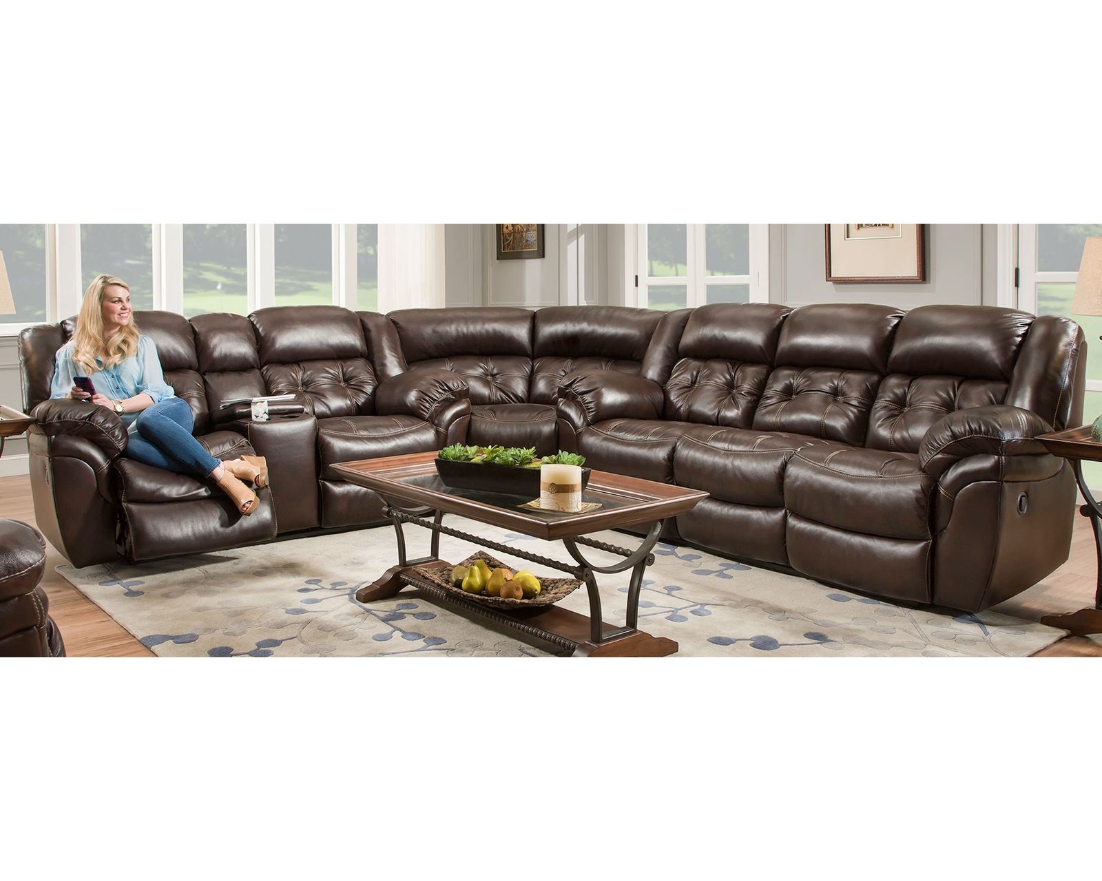 Denver Three Piece Reclining Sectional Chocolate (In stock) - Plush Pad-Over Chaise Seating