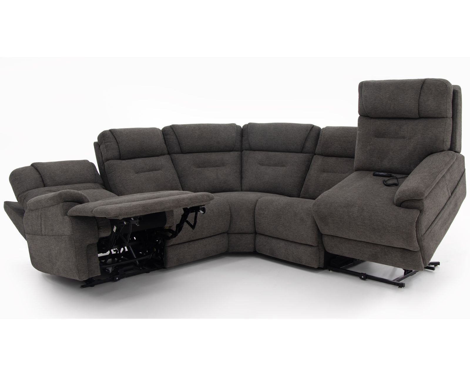 Zofa Zecliner LIFT Power Sleep Modular Sectional with Power Headrest, Lumbar, Heat, & Massage - Layout E: Five Piece Reclining Sectional 105" x 105" (2 lift recliners)