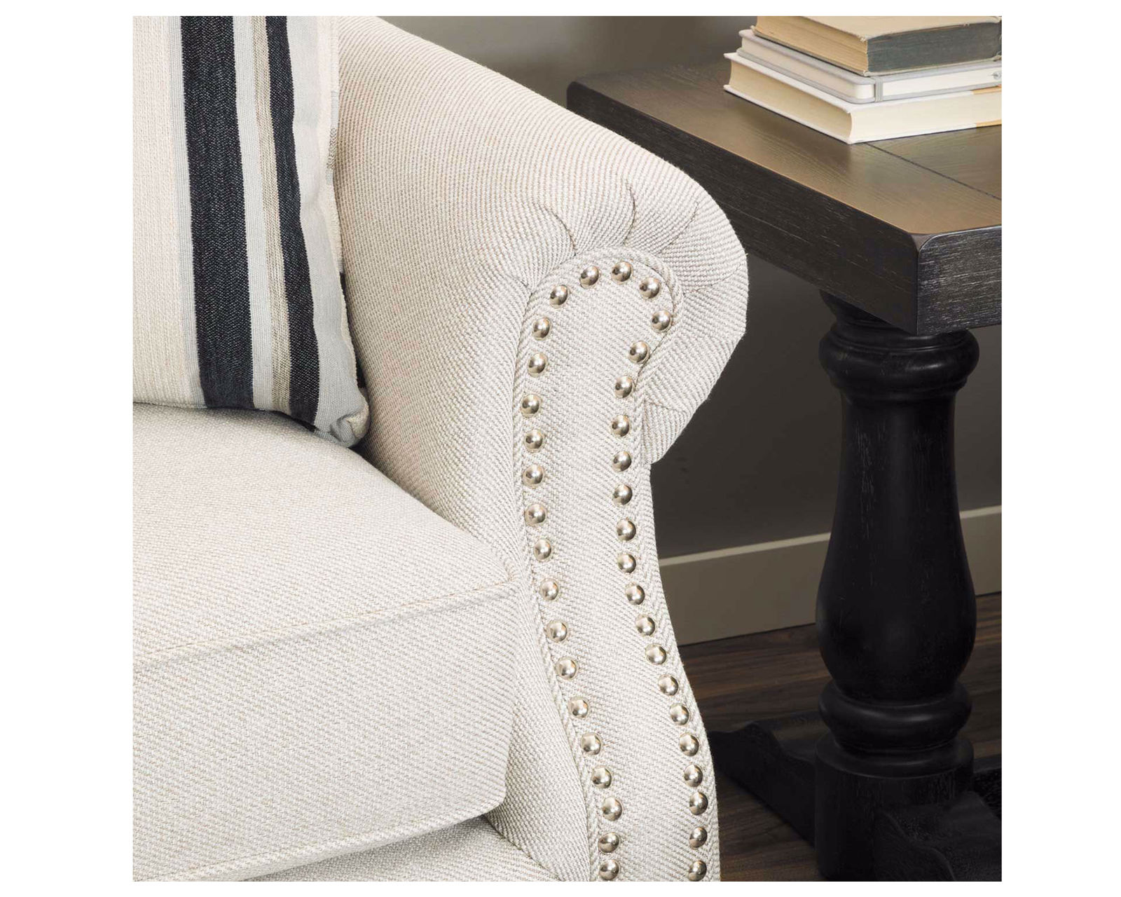 Sweater Bone Three Piece Stationary Sectional - Includes nail head trim