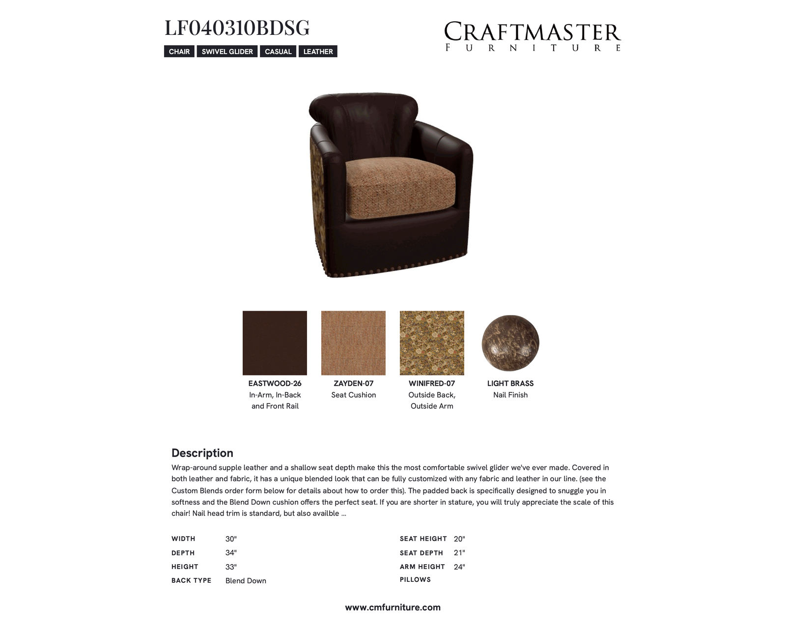 Dillon LF0403 Leather Fabric Swivel Chair - Specifications