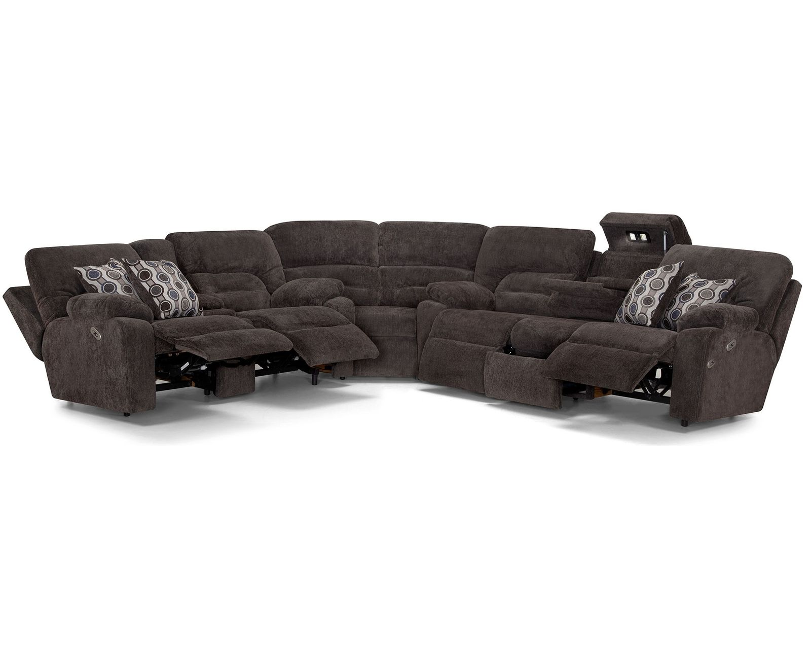 Tribute 797 Three-Piece Dual Power Reclining Sectional (center drop-down table - built-in reading lights, stainless-steel cupholders, USB charging and wireless charging - drop down table)