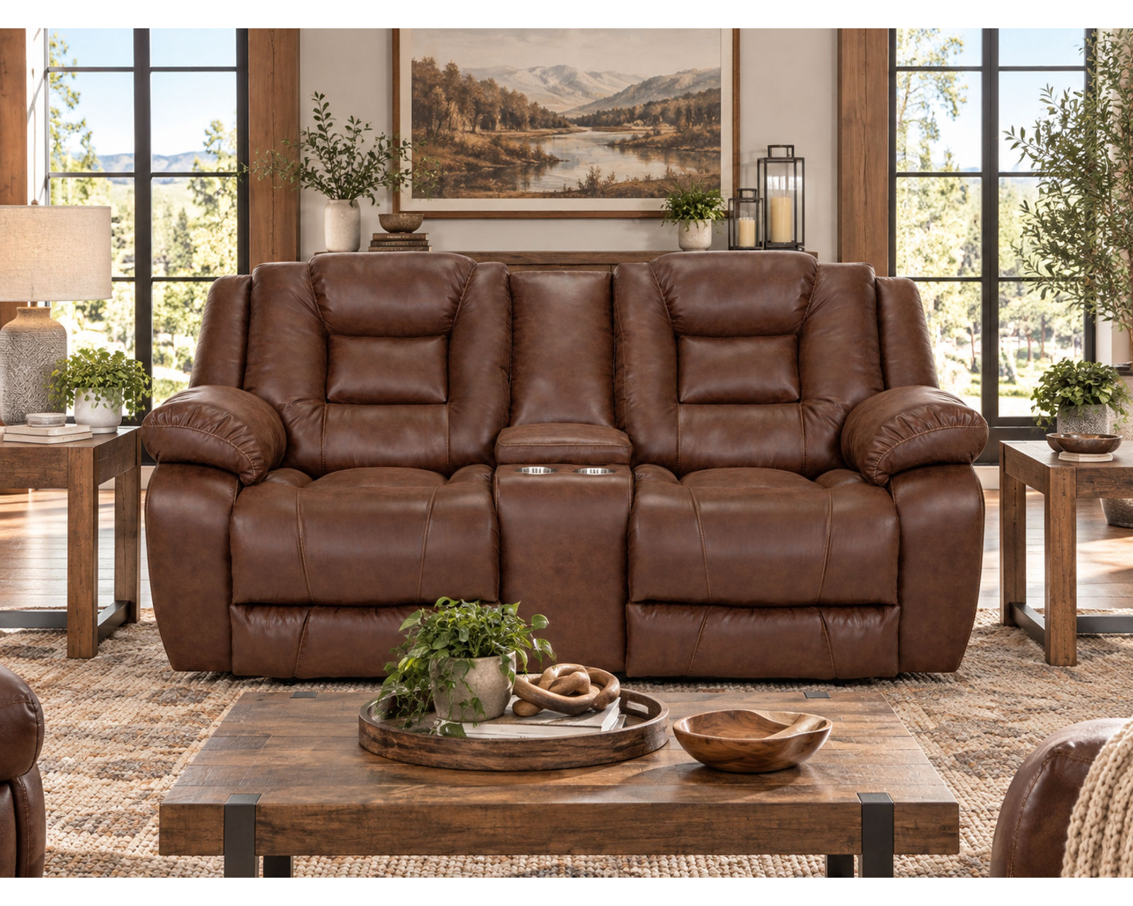 Hayworth 95" Leather-Like Power Reclining Sofa (The Look of Leather. The Comfort of Power.) - Shown in Durable Leather Like Fabric Color Maple