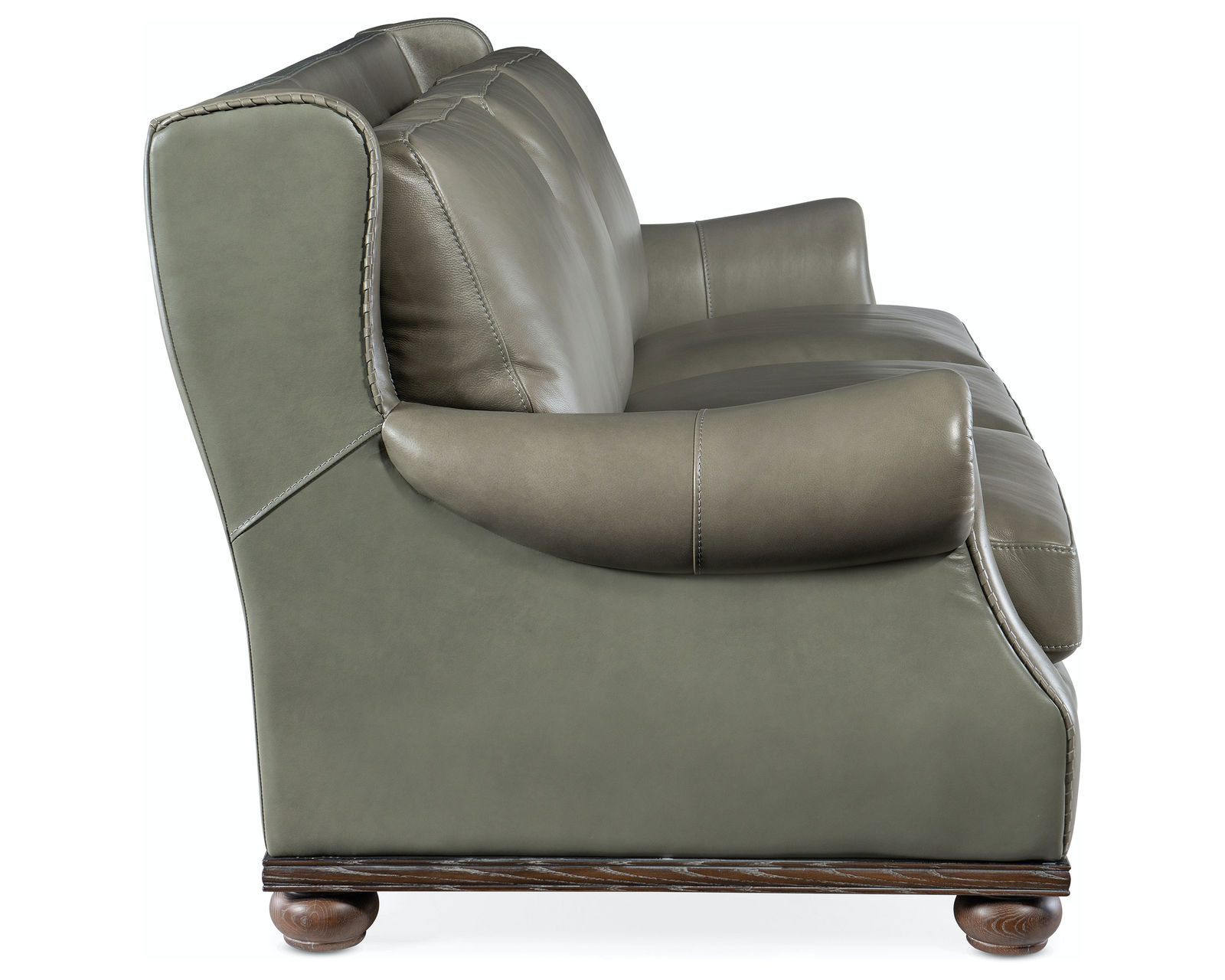 William 96" Leather Sofa (Gray Leather) - Chic bun feet and leather twist trim around the padded rolled arms and wing back