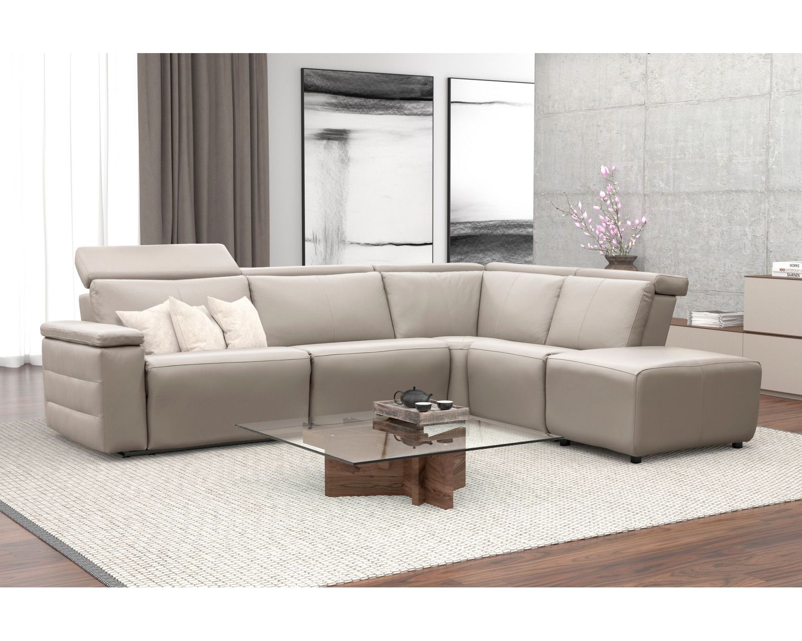Nala 3003 Power Headrest Power Reclining Sectional (standard and wide width) +140 leathers - Layout L: Seven Piece Wide Bumper Reclining Sectional 134" x 134" (2 recliners)