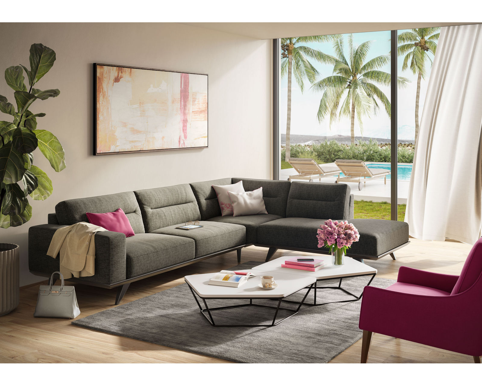 Adrenalina C006 Sectional (+50 leathers) - Layout C: Three Piece Sectional 126" x 95
